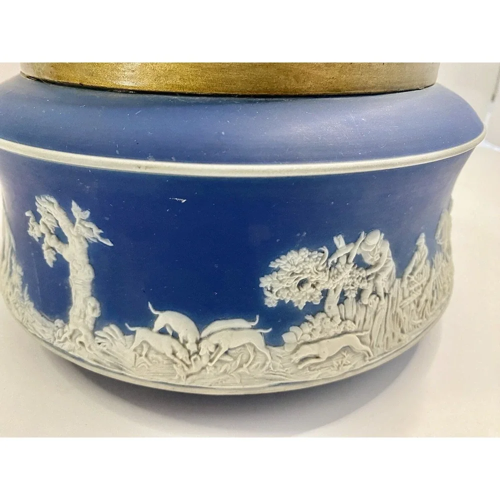 Antique Adams Tunstall Dark Blue Jasperware Bowl Dish Dogs Horses Scene See Pics